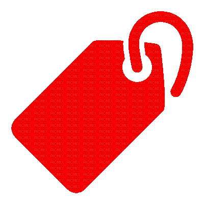 a red tag with a black background